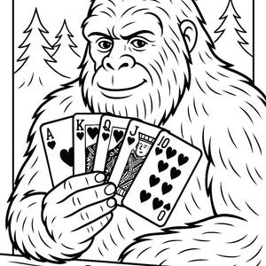 ビッグフットのロイヤルフラッシュポーカーハンドぬり絵
