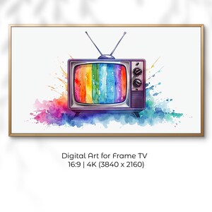 Digital Art for Frame TV – Retro Rainbow Watercolor, Colorful TV Artwork, Instant Download, Modern Living Room Wall Decor