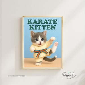 Karate kitten print: grappige kat vechtsport kinderkamerdecoratie (digitale download)