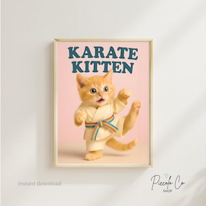 Karate Cat Art Print: Funny Ginger Tabby in Gi (digitale download)