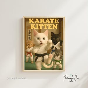 Poster Karate Kitten Class: grappige Martial Arts-kat (digitale download)