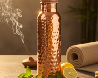 Hammered Pure Copper Water Bottle | Ayurvedic Wellness Yoga Drinkware