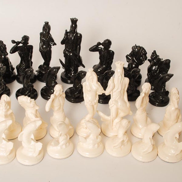 Sale off 30% vintage plastic Chess, Sea Kingdom, Poseidon, Seamaiden, Dolfins.