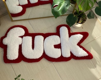 Handmade 3D Tufted Rug: F1CK Funny Decor (34.24 x 14.57 in) , Fluffy Rug