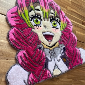 Pink & Green Anime-Inspired Rug- Anime Inspired Wall or Floor Art-Handmade Tufted Anime Girl Rug - Gift for Anime Lovers- Tufting