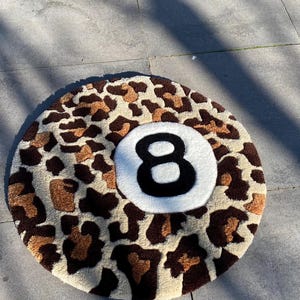Handmade Leopard 8 Ball Tufted Rug | Y2K Room Decor (20.5 Inch Diameter)