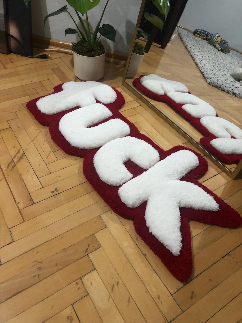 Handmade 3D Tufted Rug: F1CK Funny Decor (34.24 X 14.57 In) , Fluffy ...
