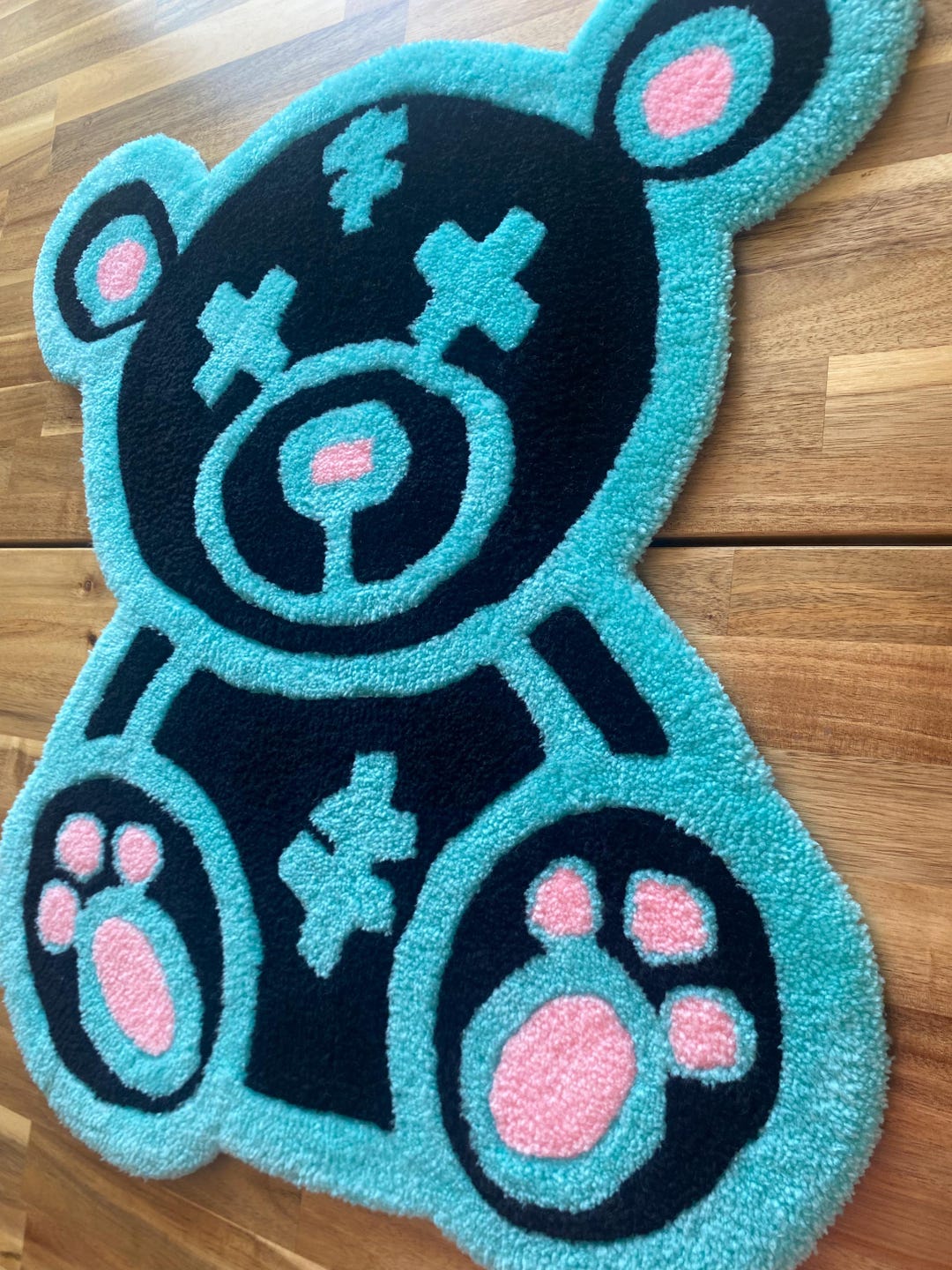 Handmade Tufted Bear Rug: Kawaii Cartoon Style - Blue & Pink - Etsy