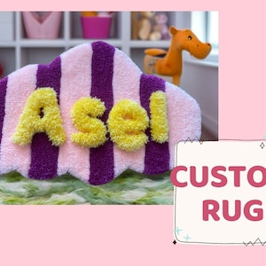 Custom Name Tufted Rug: Handmade Acrylic Yarn Decor (56x34 cm)