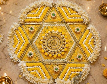 Rangoli de suelo Gota Patti hecho a mano - Decoración festiva reutilizable para Diwali, bodas y Pooja
