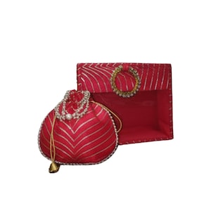 Zijden potlitas en bijpassende geschenkdoos set geborduurd huwelijksretourcadeau bruidsmeisje Mehendi