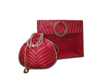 Bolsa Potli de seda y caja de regalo a juego, regalo de boda bordado, mehendi para dama de honor