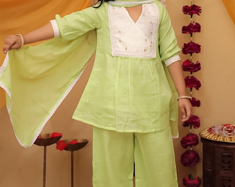 Conjunto de pijama Kurta tradicional verde para niños, ropa étnica festiva, ropa de fiesta cómoda