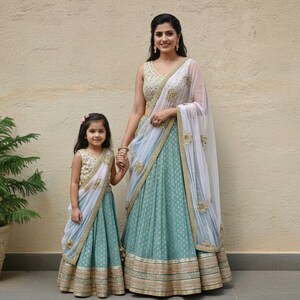 Turkish Blue And Powder Pink Lehenga Set with dupatta set : Custom Wedding Outfit