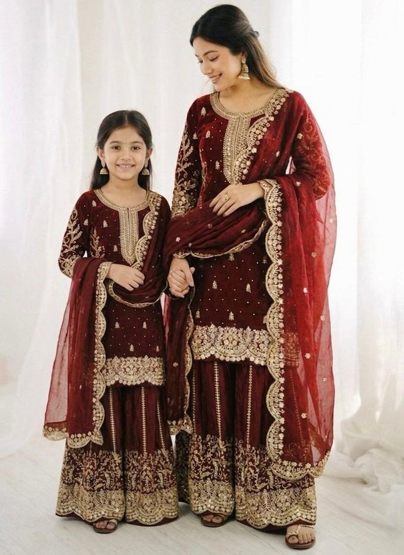 burgundy eid dress Shop Maroon Pakistani Kameez Trousers Eid Dress 2023 MEDIUM