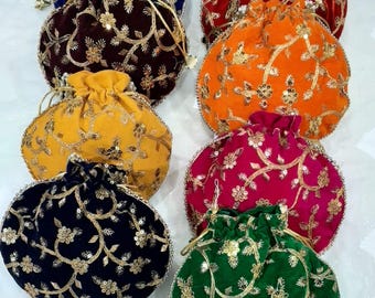 Handmade Wedding Favor Bags | Embroidered Indian Potli Bags