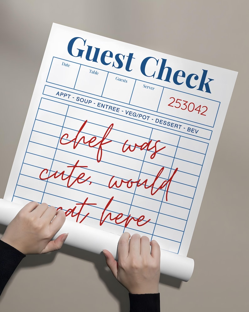 Guest Check Poster, Trendy Chef Was Cute Would Eat Here Again Wall Art, Trendy Kitchen Decor Poster, Restaurant Art, Gift Idea
