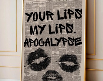 Póster retro "Your Lips My Lips Apocalypse", impresión de labios negros, arte mural tipográfico, impresión en lienzo estética de moda, decoración de pared en lienzo