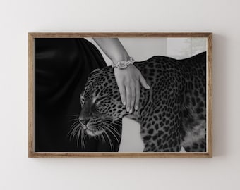 Affiche rétro léopard, art mural léopard tendance, décoration d'appartement esthétique oeuvre d'art au pouvoir féminin, impression de photographie de mode guépard