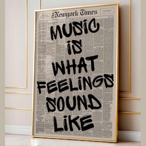 Muzyka retro to jak emocje – plakat z gazety, modny nadruk estetyczny, sztuka typograficzna, prezent dla miłośnika muzyki, dekoracja ścienna z płótna