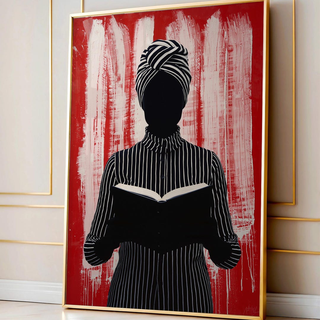 Black Girl Reading Book Wall Art, African American Woman Canvas ...