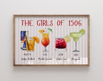 Custom Roommate Drink Print, Roommates as Drinks, Cocktail Poster, Trendy College Apartment Dorm Art, Bar Cart Decor, Personalized Wall Art