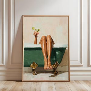 Black Woman Green Bathtub Art Print, Luxury Bathroom Decor, Glamour Chic Illustration Home Decor Artwork