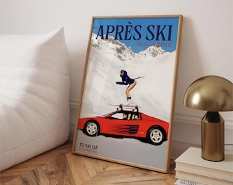 Retro Après Ski Poster, Magazine Cover Retro Car Print, Trendy Winter Wall Art, Girl Room Decor, Ski Girl Winter Print Digital Download