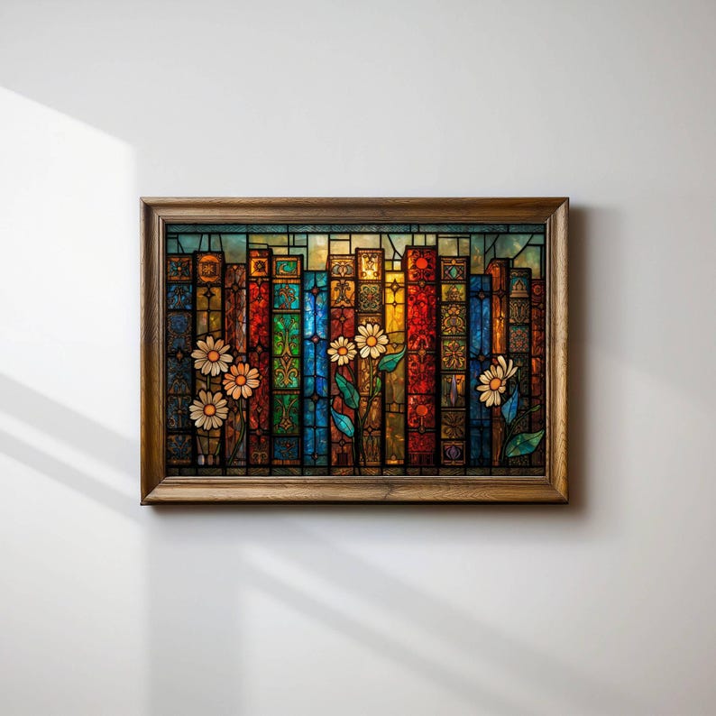 Floral Books Stained Glass Print Wall Art, Book Lover Wall Art, Artful ...