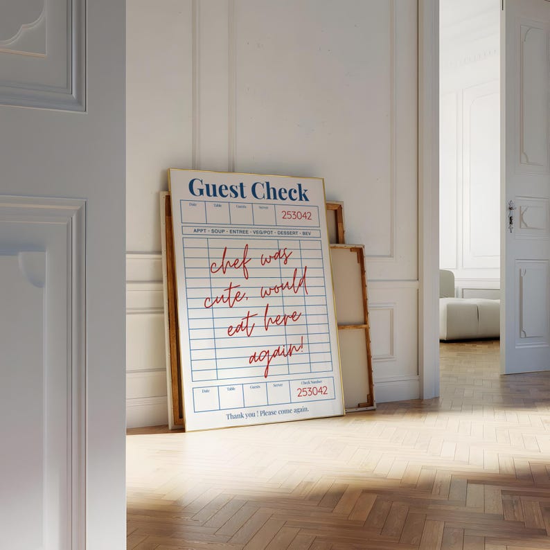 Guest Check Poster, Trendy Chef Was Cute Would Eat Here Again Wall Art, Trendy Kitchen Decor Poster, Restaurant Art, Gift Idea