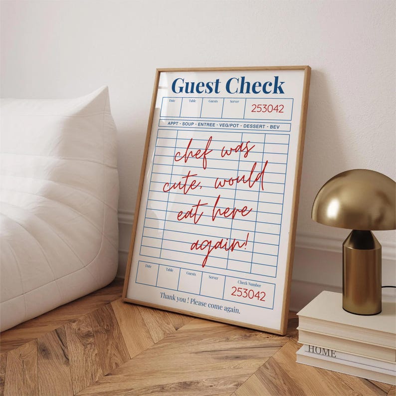 Guest Check Poster, Trendy Chef Was Cute Would Eat Here Again Wall Art, Trendy Kitchen Decor Poster, Restaurant Art, Gift Idea