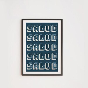 Retro Salud Wall Art Poster, Spanish Health Inspirational Print, Typography Home Decor, Digital Download