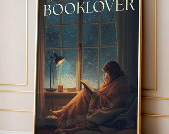 Cuadro decorativo de una mujer leyendo, lámina navideña para amantes de los libros, decoración navideña para la biblioteca, acogedora decoración navideña para la sala de lectura, librería vintage de invierno