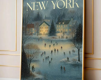 Vintage Christmas Town Magazine Cover Poster, Snowy Winter Village Art, Holiday Art Print Christmas Wall Art Modern Aesthetic Xmas Print