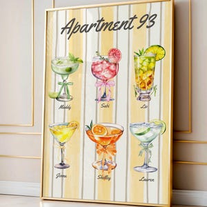 Personalized Drink Wall Print Poster, Custom Roommates drink print, Martini Print, Custom Dorm Art, Dorm Decor, Roomie gift idea