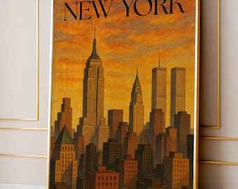 Vintage New York City Sunset 1994 Print, Vintage  New York Cityscape Christmas Print, Christmas Print, Winter Home Decor Digital Print