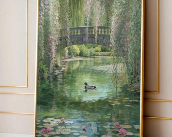 Monet Style Water Lily Print, Pastel Impressionist Floral Art, French Country Cottage Decor, Vintage Oil Painting Digital Art French Cottage