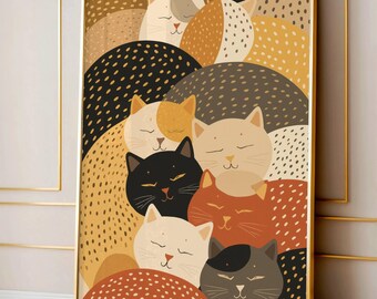 風変わりな女の子と猫のアートプリント：和風イラスト - Etsy 日本