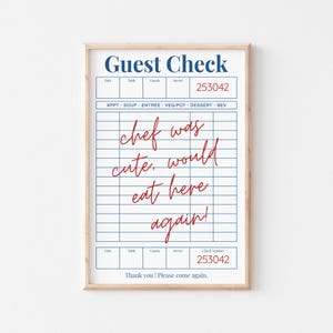 Guest Check Poster, Trendy Chef Was Cute Would Eat Here Again Wall Art, Trendy Kitchen Decor Poster, Restaurant Art, Gift Idea