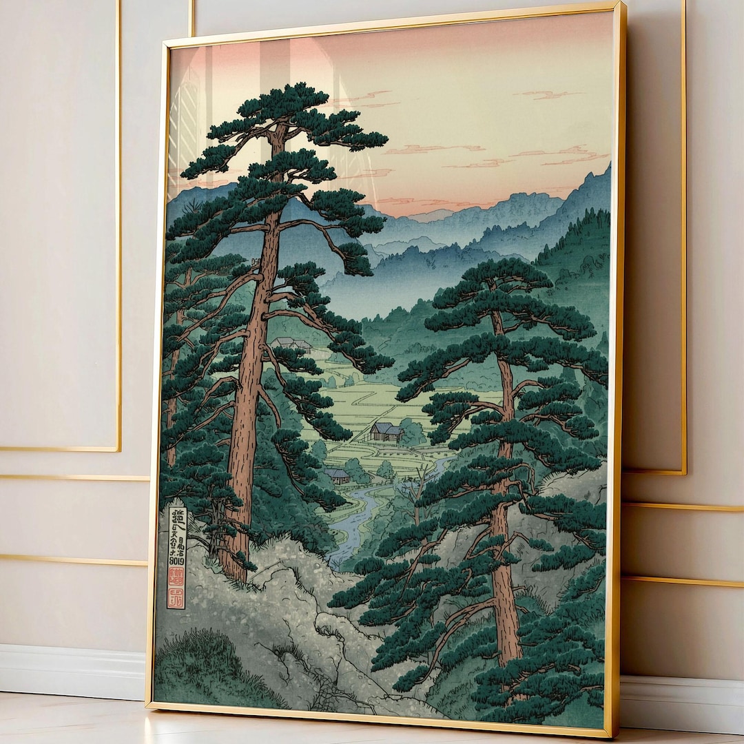 Vintage Japanese Forest Poster, Tranquil Mountain Landscape Wall Art ...
