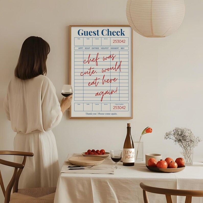 Guest Check Poster, Trendy Chef Was Cute Would Eat Here Again Wall Art, Trendy Kitchen Decor Poster, Restaurant Art, Gift Idea