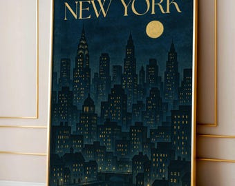 Vintage NYC Night Cityscape 1943 Print, Vintage NYC Christmas Print, Christmas New York Print, Winter Home Decor Digital Print