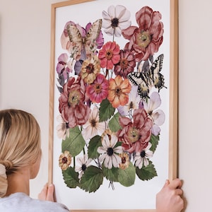 Vintage Pressed Wildflower Art Print Download, Floral Artful Art Wall Print, Spring Home Decor, Girls Room Nursery, Flowers Rustic Farmhouse