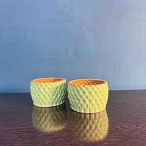 Textured Ceramic Bowl Set – Handmade Green Stoneware Cups | Food Safe | OOAK | Small Snack or Tea Bowls | Minimalist Home Décor