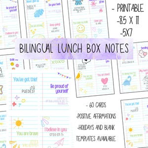 Notes bilingues pour la boîte à lunch | Affirmations positives en espagnol et en anglais | Retour à l'école imprimable | Cartes pour enfants