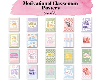 Classroom Motivational Posters: Pastel & Neutral Quote Prints (Digital Download, Set of 20)