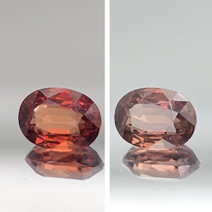 Granate ovalado con cambio de color natural / Granate raro de color rosa melocotón a rojo / Piedra preciosa suelta de granate con cambio de color / 8,2 x 6,2 mm / 2,61 quilates / #B9.10