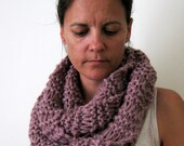 Womens Chunky Mauve Lilac Long Infinity Scarf Hand Knitted