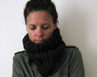 Womens Cowl Scarf Neckwarmer Hand knitted in Black