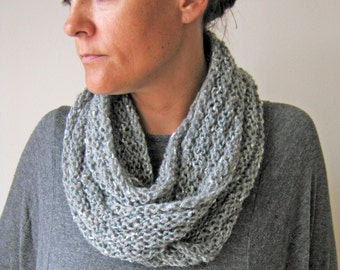 Hand Knitted Scarf Cowl Grey